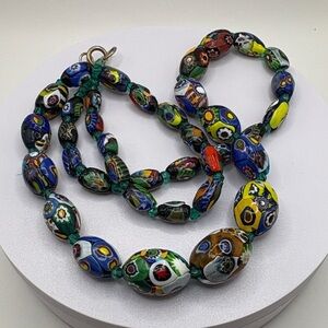 Moretti mixed-Millefiori Venetian Glass Graduated Beaded Necklace 26”